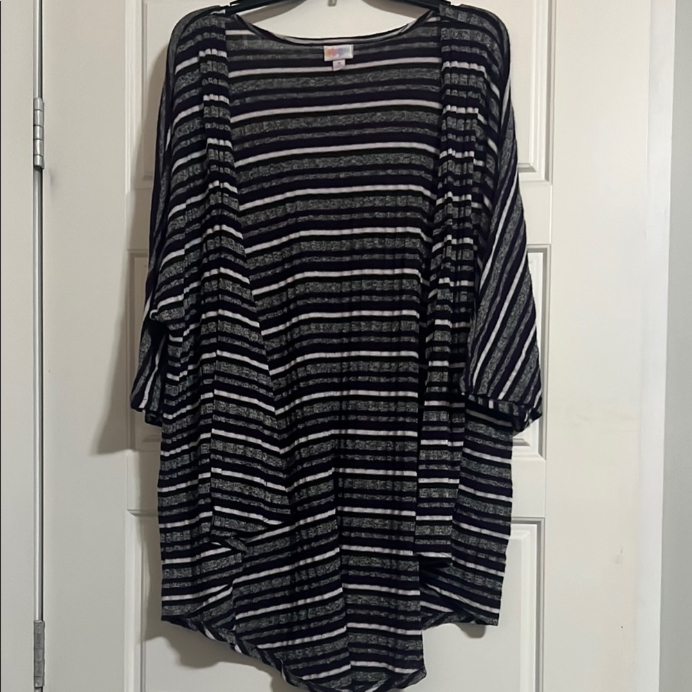 LuLaRoe Black and Purple Striped Cardigan